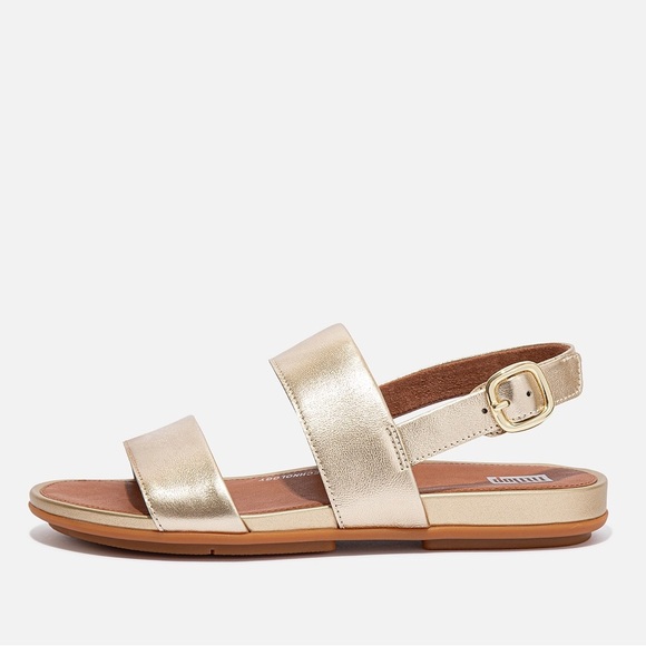 Fitflop metallic gold leather Gracie flat sandals - size 7 - Picture 1 of 10